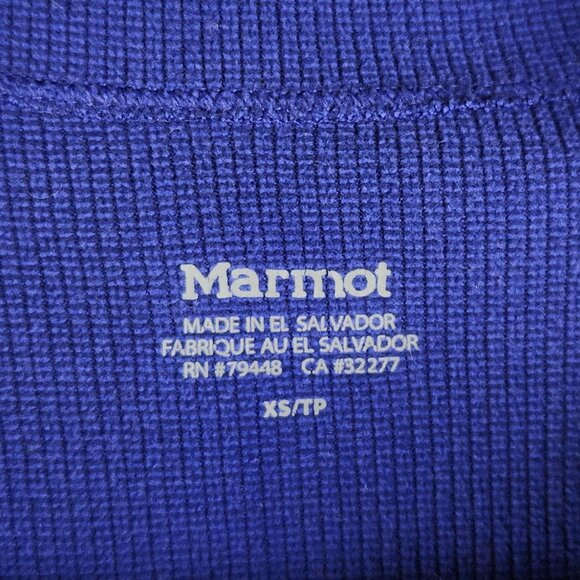Marmot Blue Lightweight Waffle Knit 1/4 Zip Sweater sz XS *flawed* - Picture 7 of 11